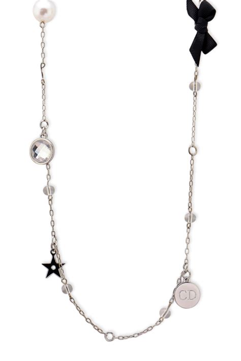 dior necklace with a pearl|christian Dior charm station necklace.